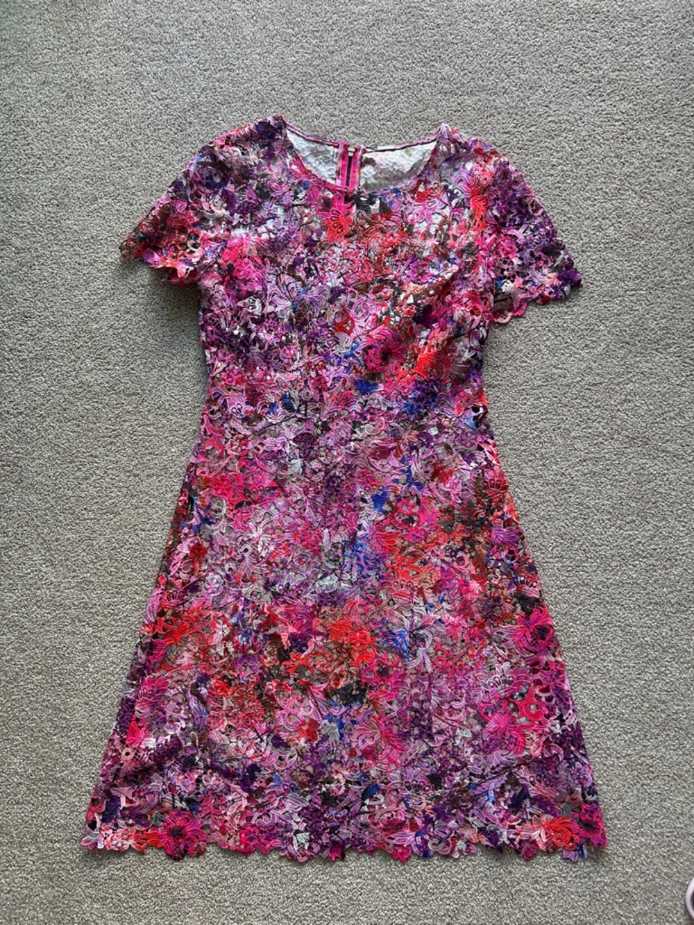 Floral Lace Fit-and-Flare Dress in Pink and Purple